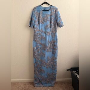 Blue Lace Appliqué Midi Dress